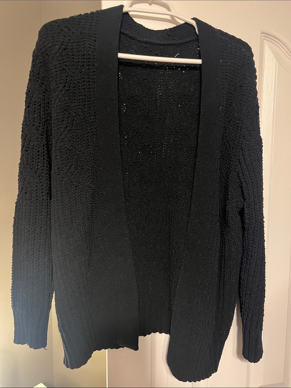 Women's Black Open-Front Knit Cardigan Sweater